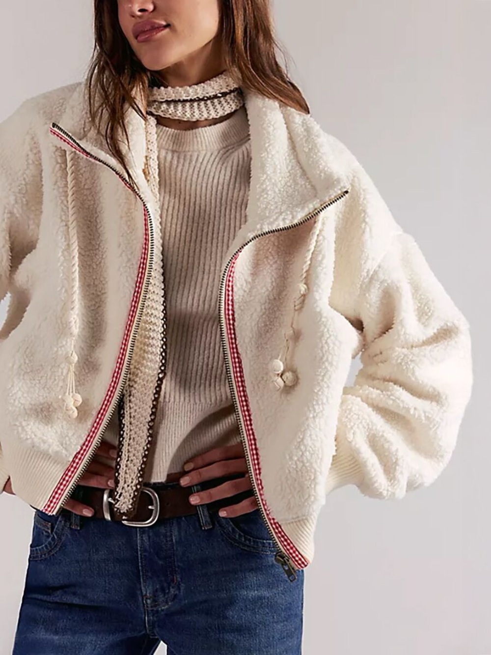 NWT Free People Alpine Sherpa Cardi Jacket in White Swan / Ivory
